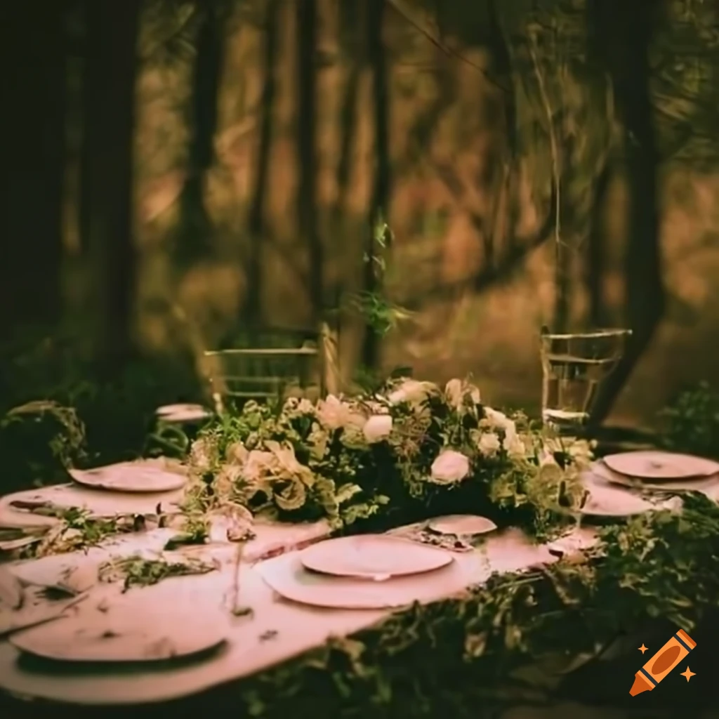 Overgrown and abandoned wedding table