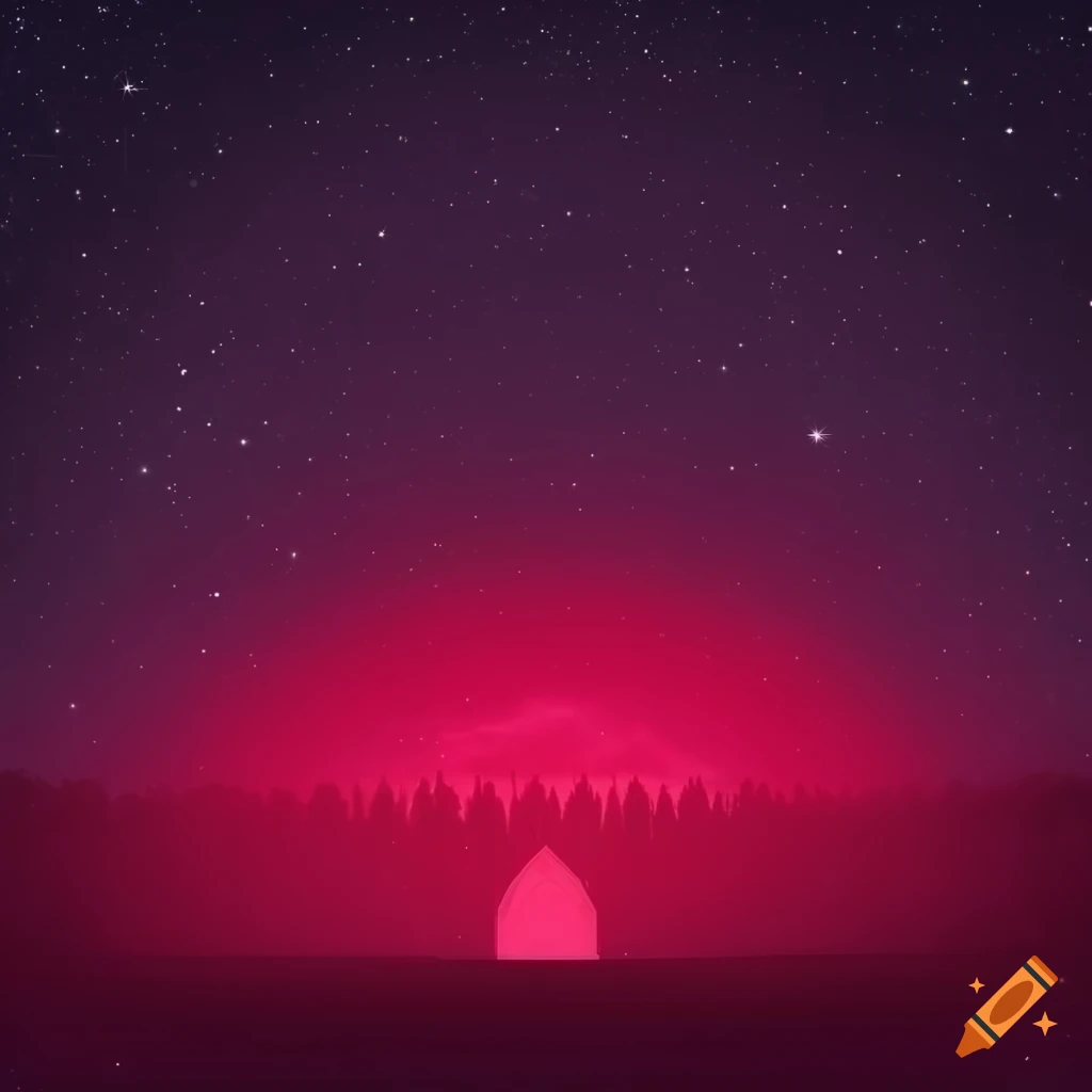 Crowd under ominous night sky with crimson hues in a poster design