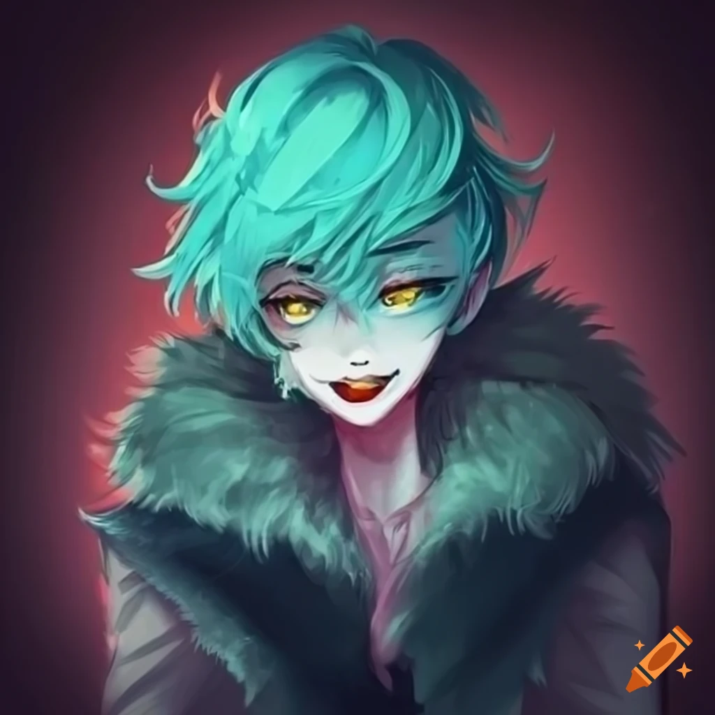 Jazz and horror-loving gnome vampire with teal hair and amber eyes