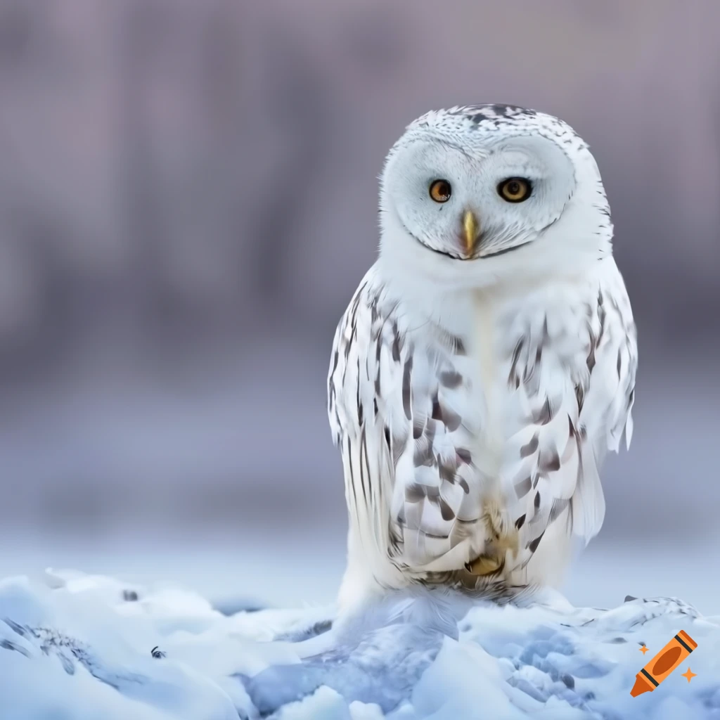White owl in a winter tundra