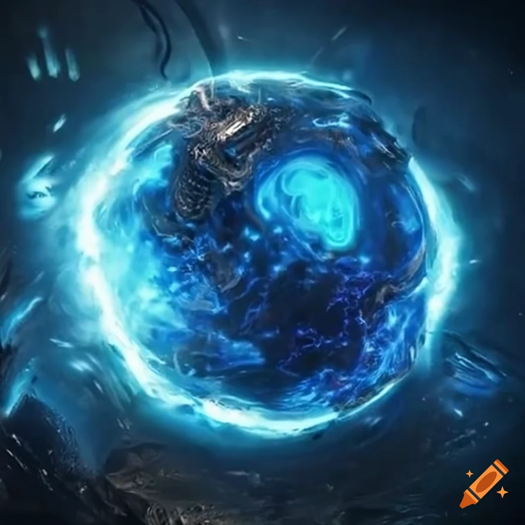 Mech using a force field of blue electric energy causing destruction