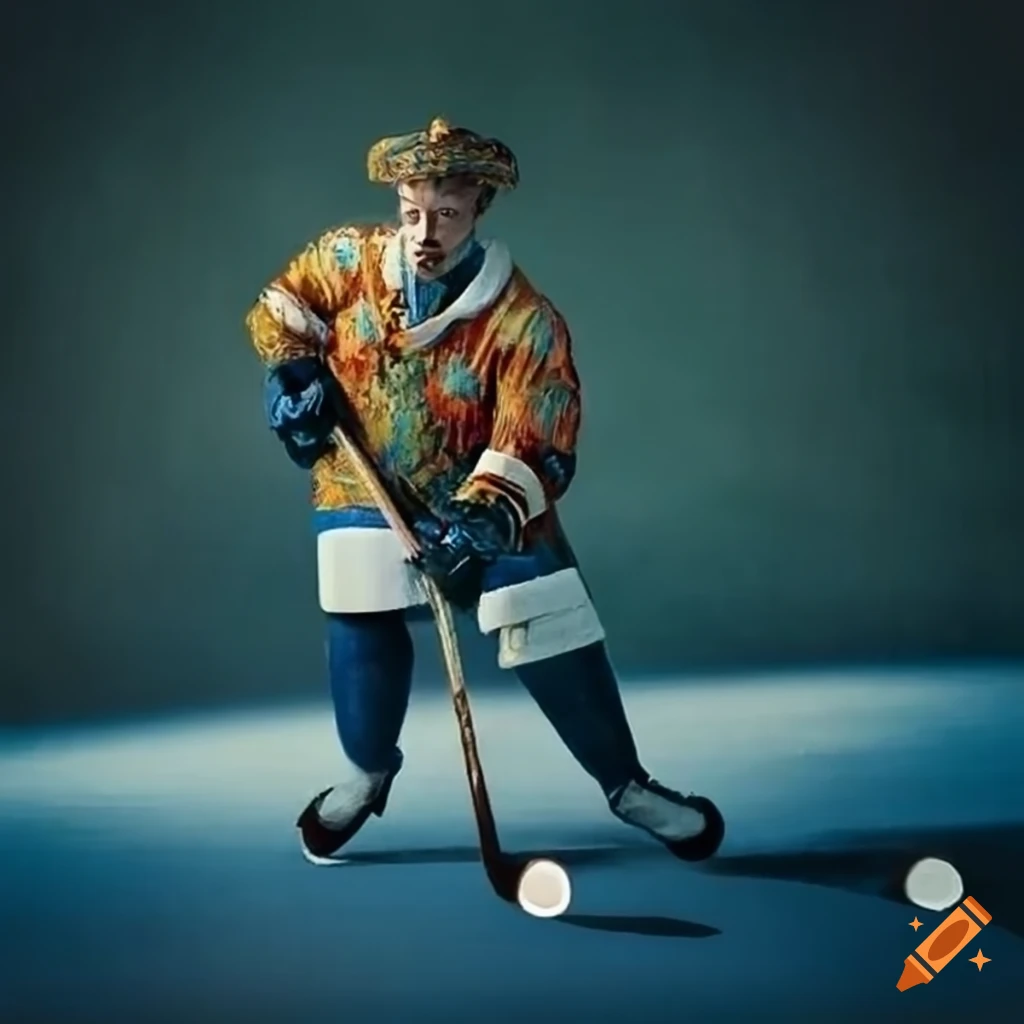King playing hockey in Van Gogh style