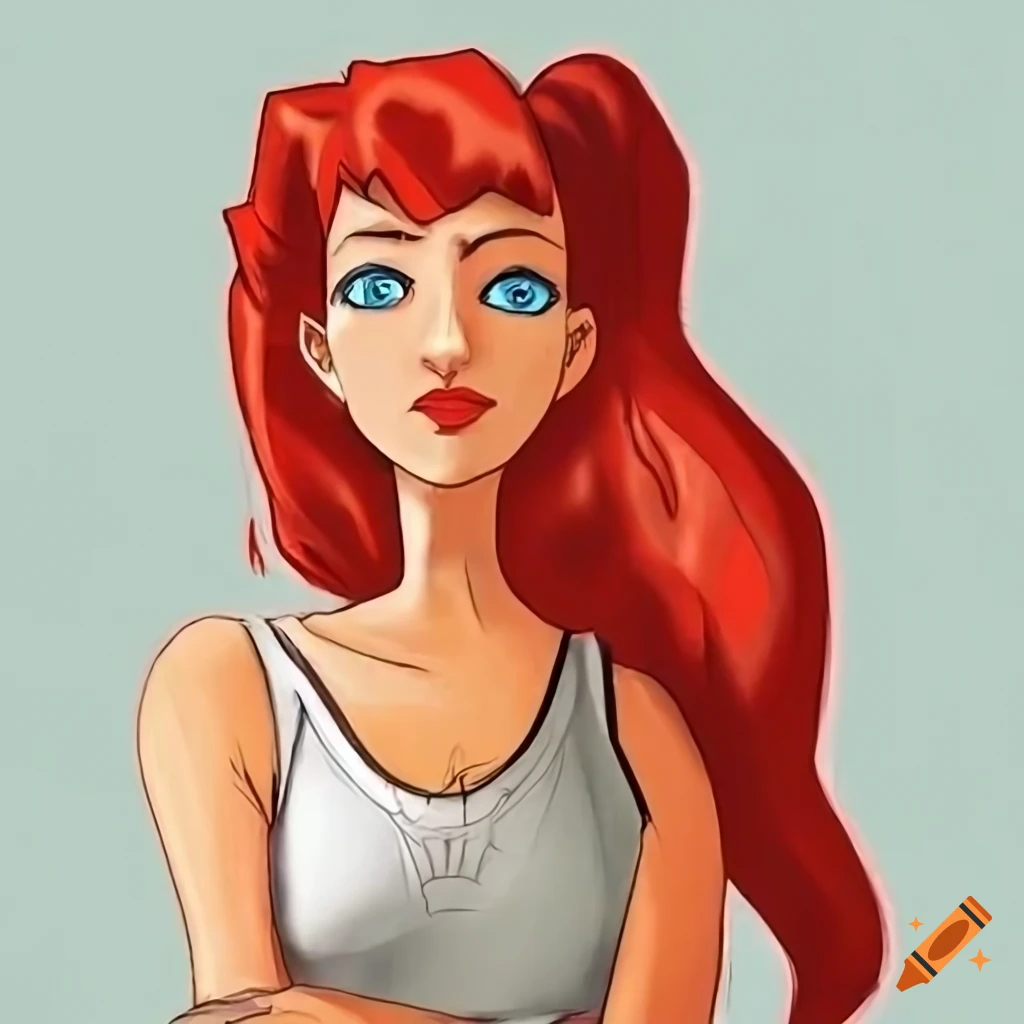 Barbara from Batman Animated Series with red hair and ice-blue eyes