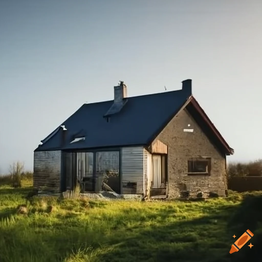 Breton house with a greenhouse in front resembling an earthship