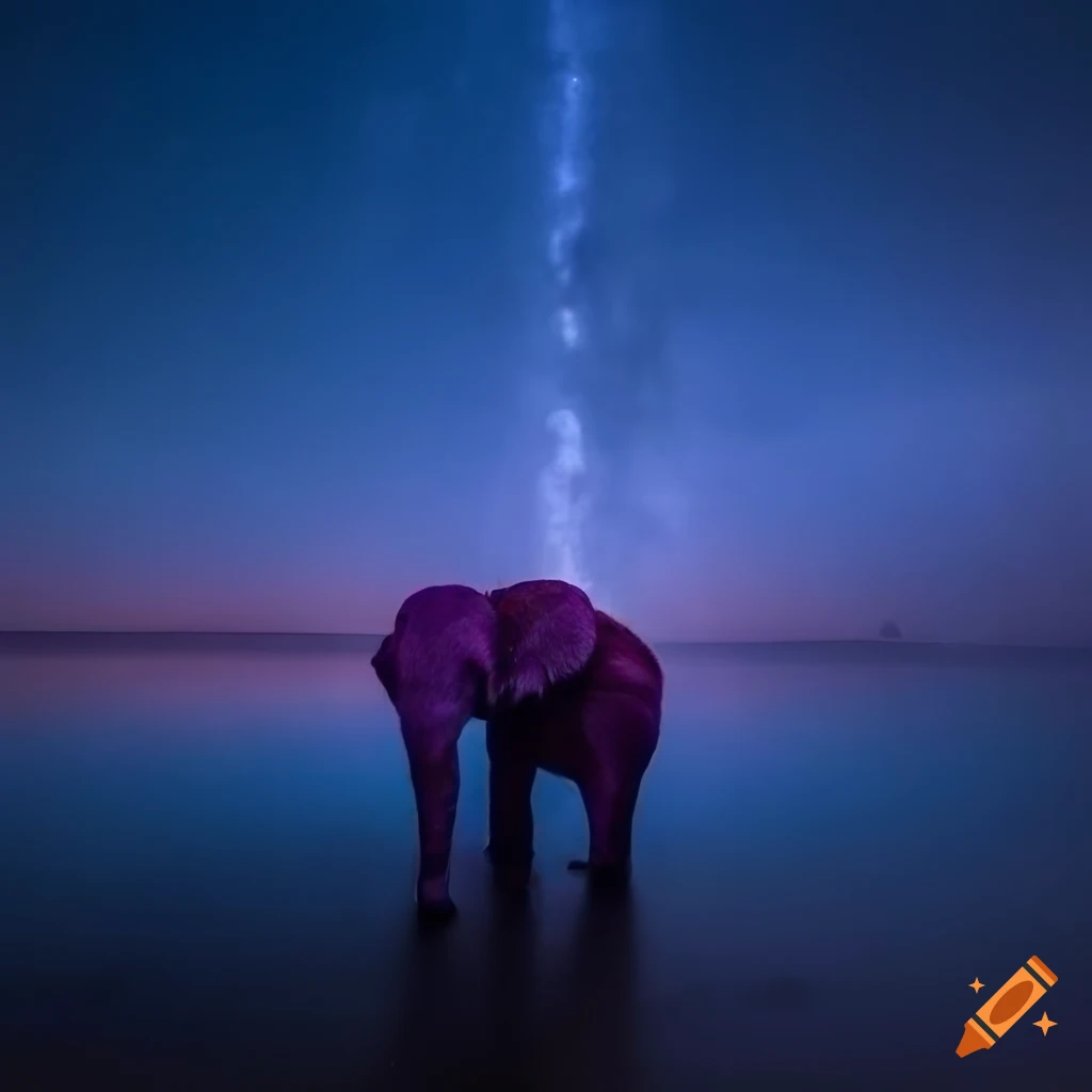 Elephant with big ears in a purple night sea setting