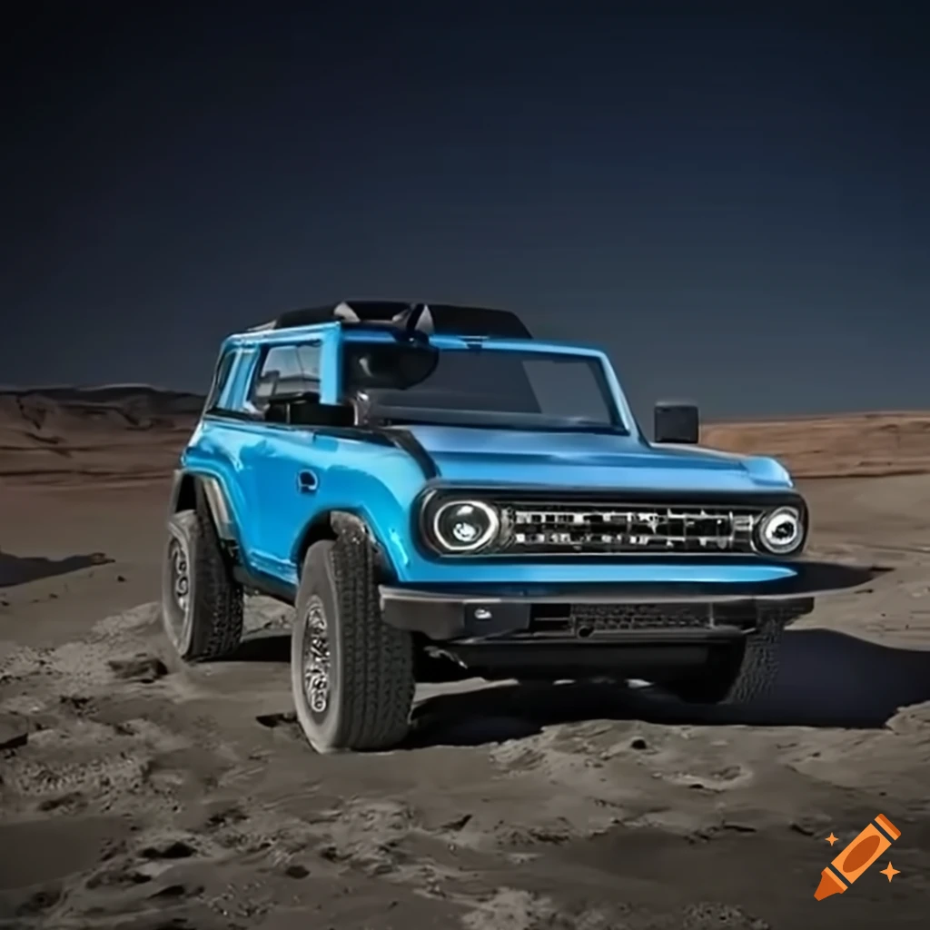 Blue Ford Bronco on the moon