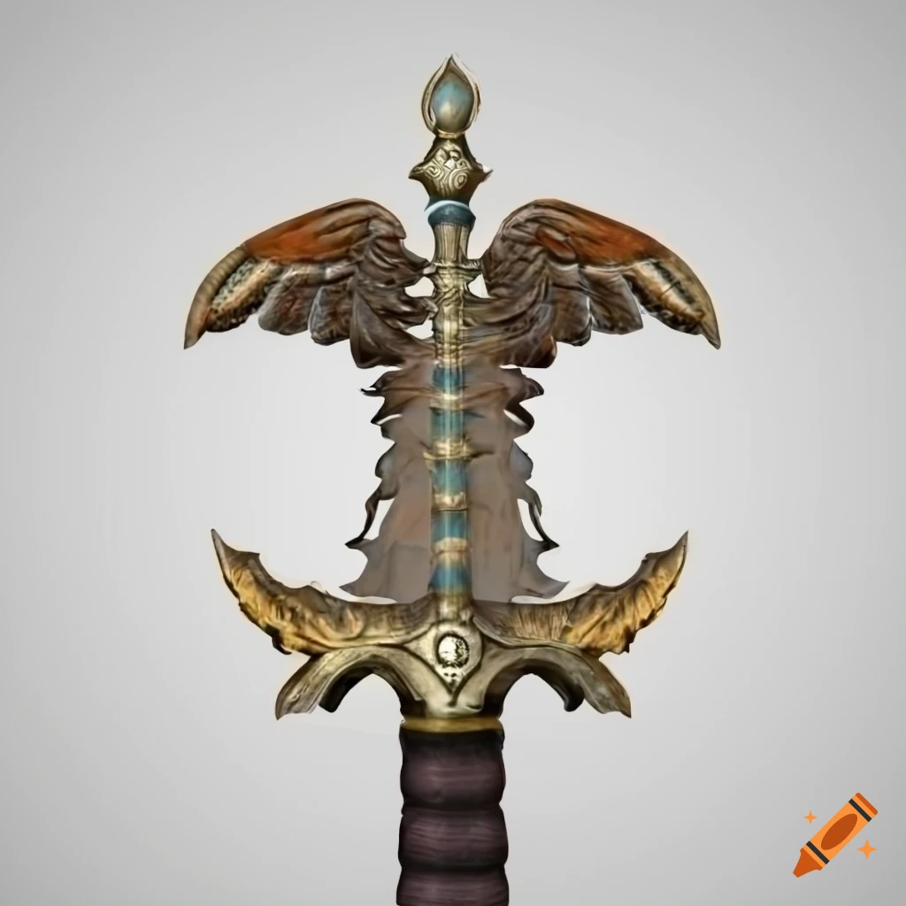 Winged angel sword in 3D on a white background in old style
