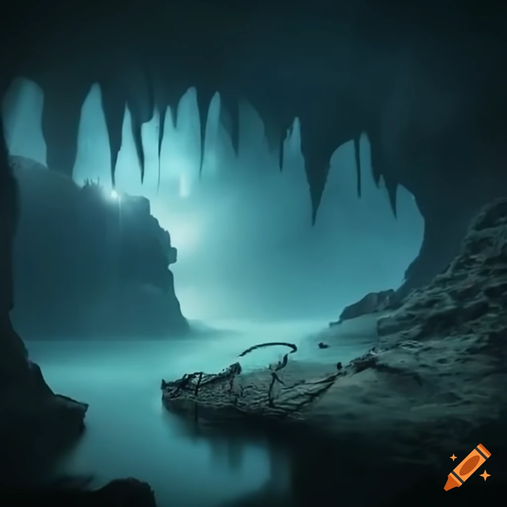 Mysterious magic cave with foggy atmosphere