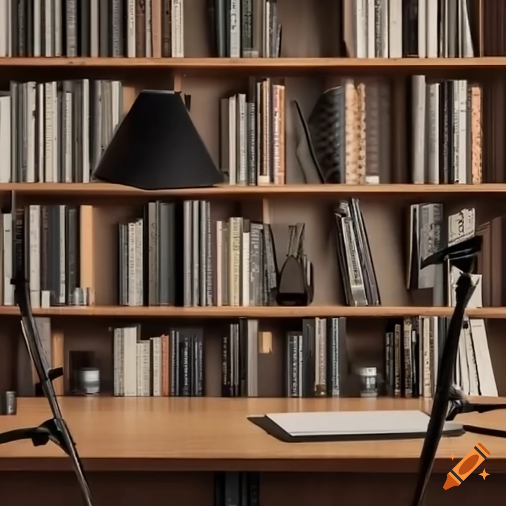 Bookshelf behind a desk