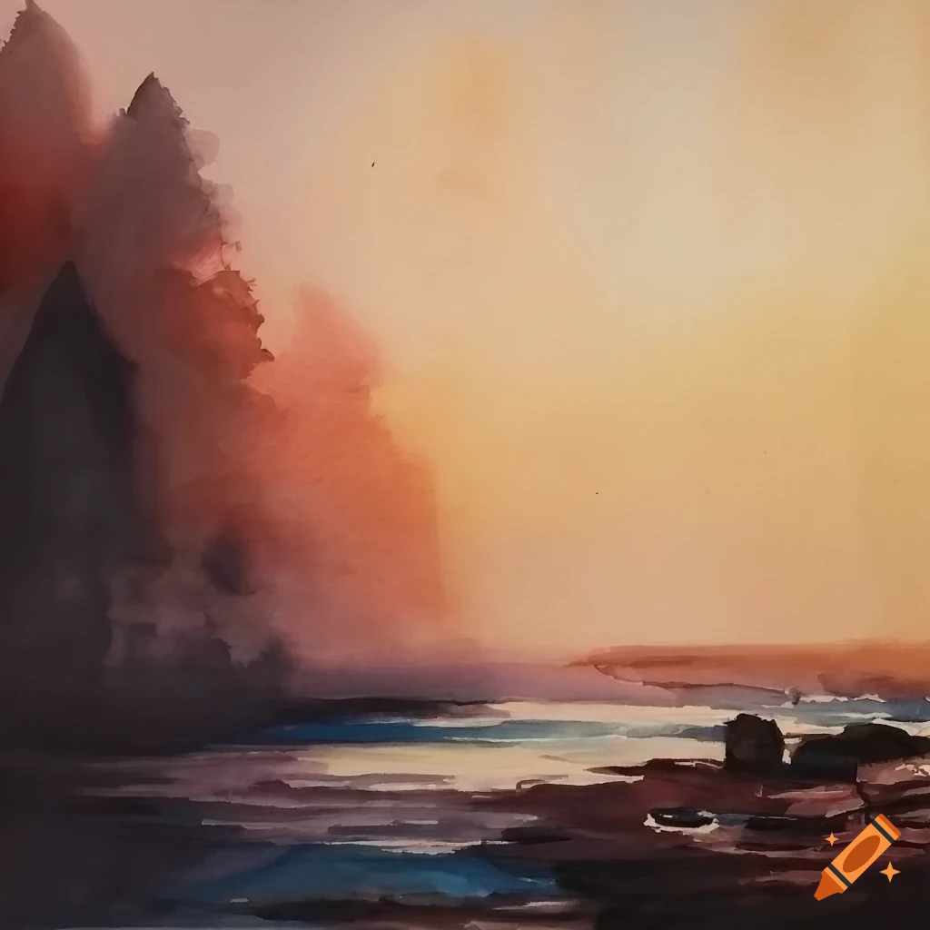 Series of gentle and elegant landscape watercolor paintings
