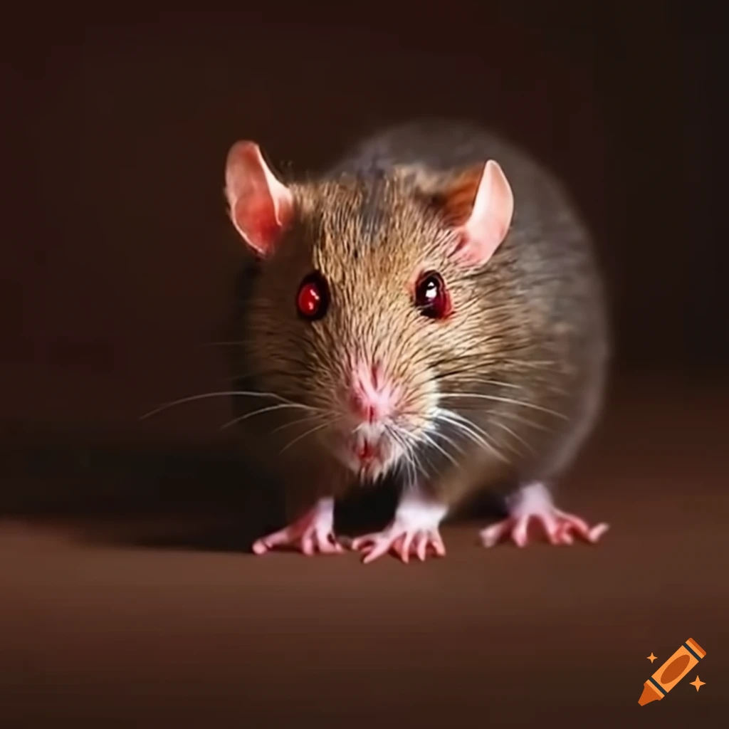 Rat with red eyes running on floorboards