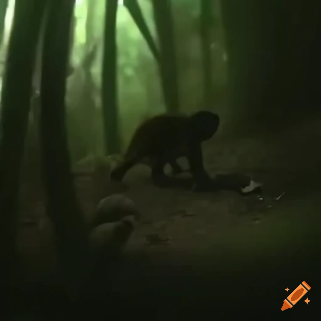Monkey captured on trailcam in the wild forest at night