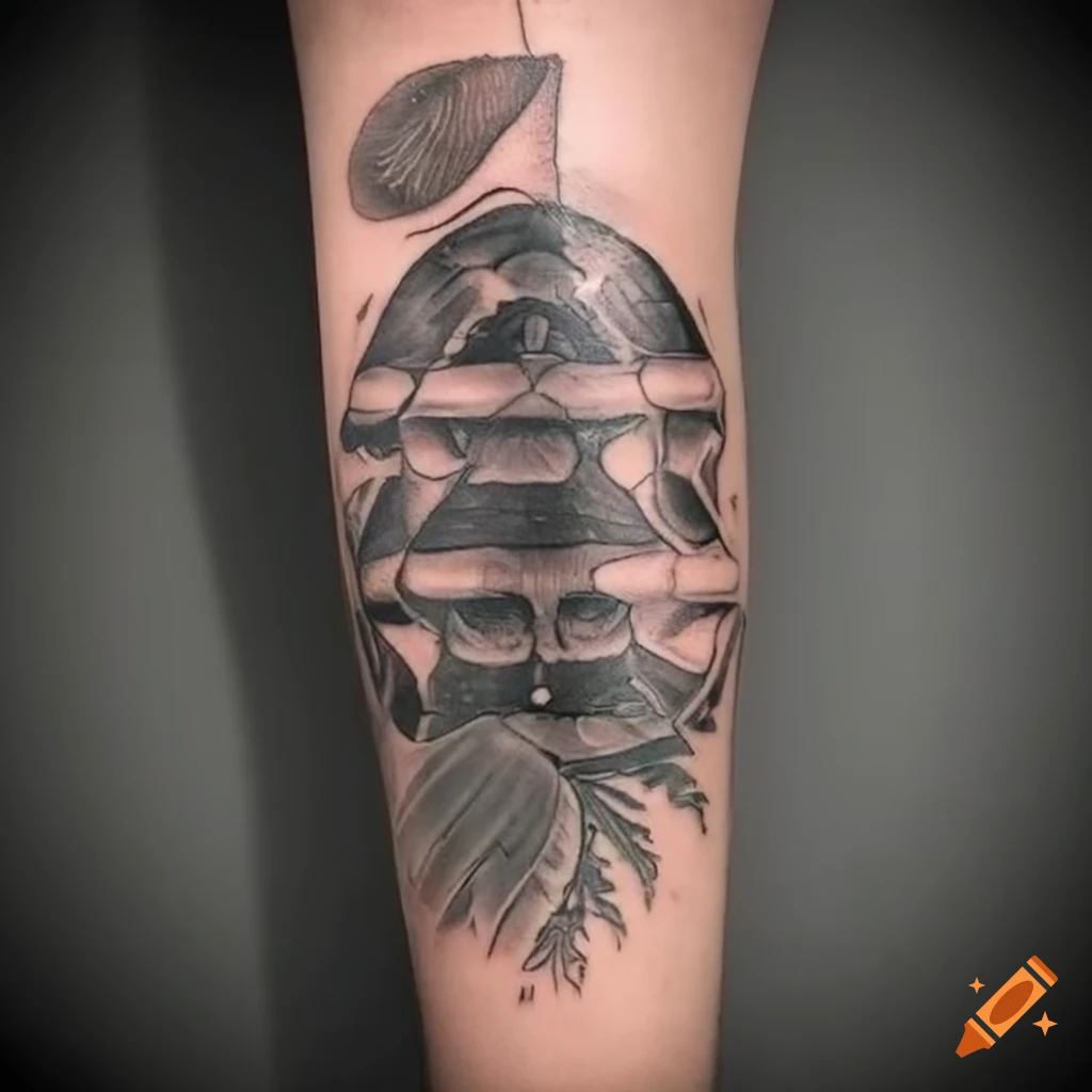 Forearm tattoo design of an alchemist with ferns in the background
