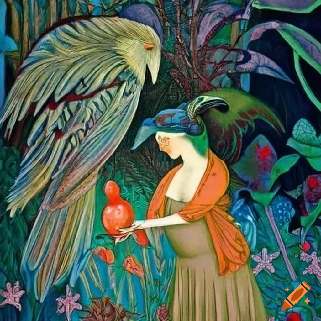 Illustration of a mystical Curandera Raven and Mother Goose in unique attire