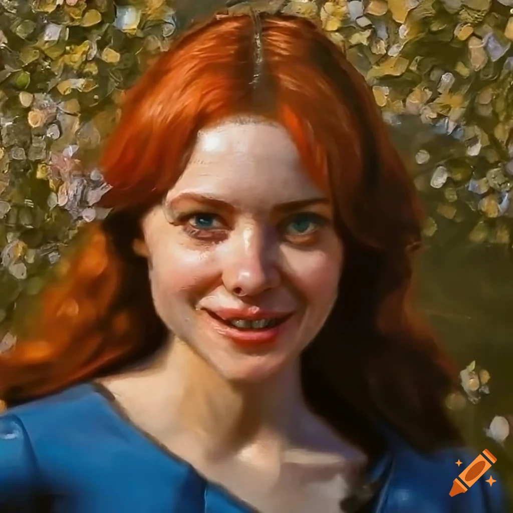 Hyperrealism portrait of retro French actress in blue leather vault-suit in forest setting
