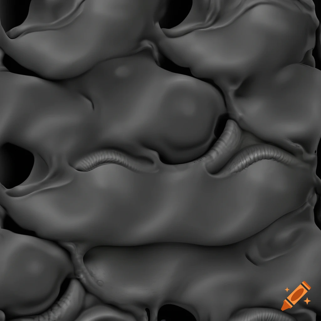 Biomechanical hardsurface texture map in ash and black colors