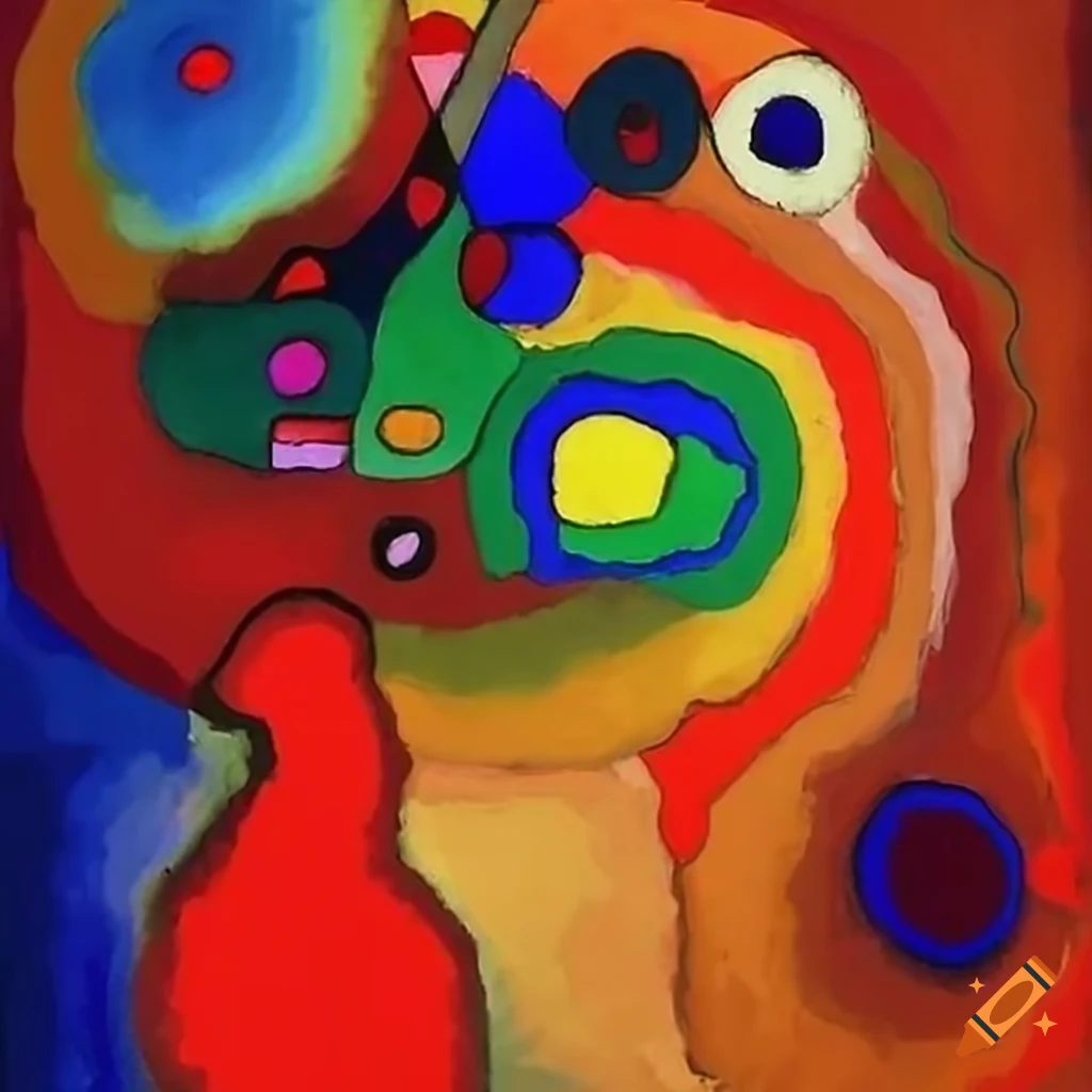 Colorful painting by Kandinsky and Karel Appel featuring red numbers