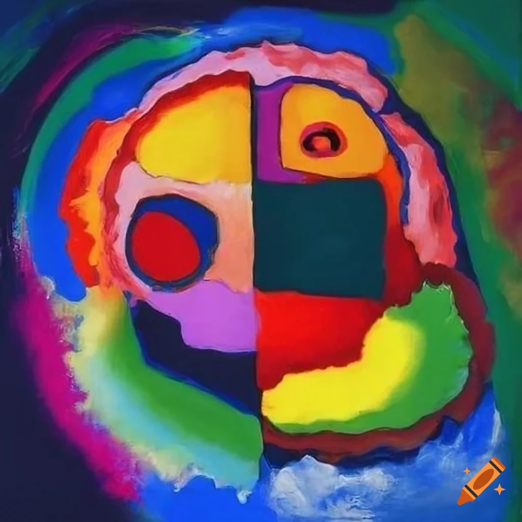 Colorful abstract painting of a sign with a name by Kandinsky and Karel Appel