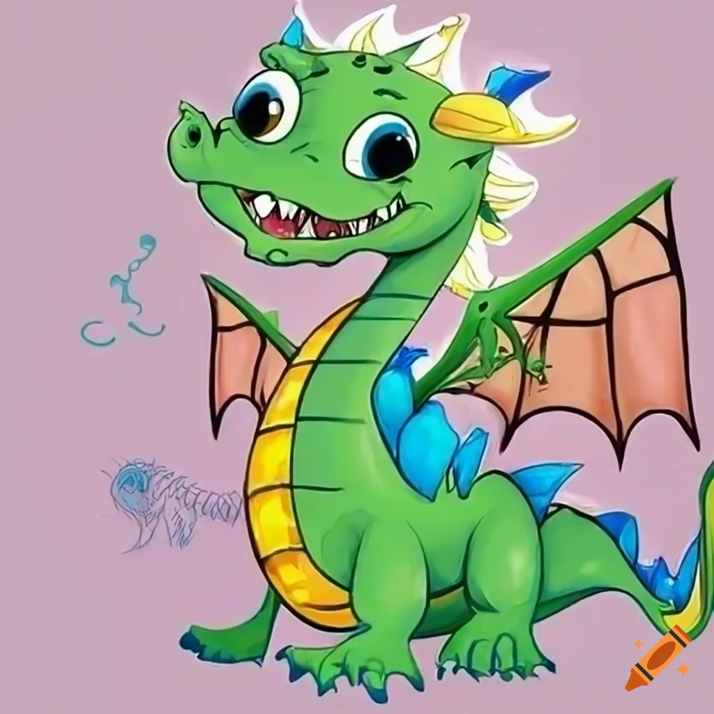 Silly dragon on a coloring book cover in cartoon style for kids on Craiyon