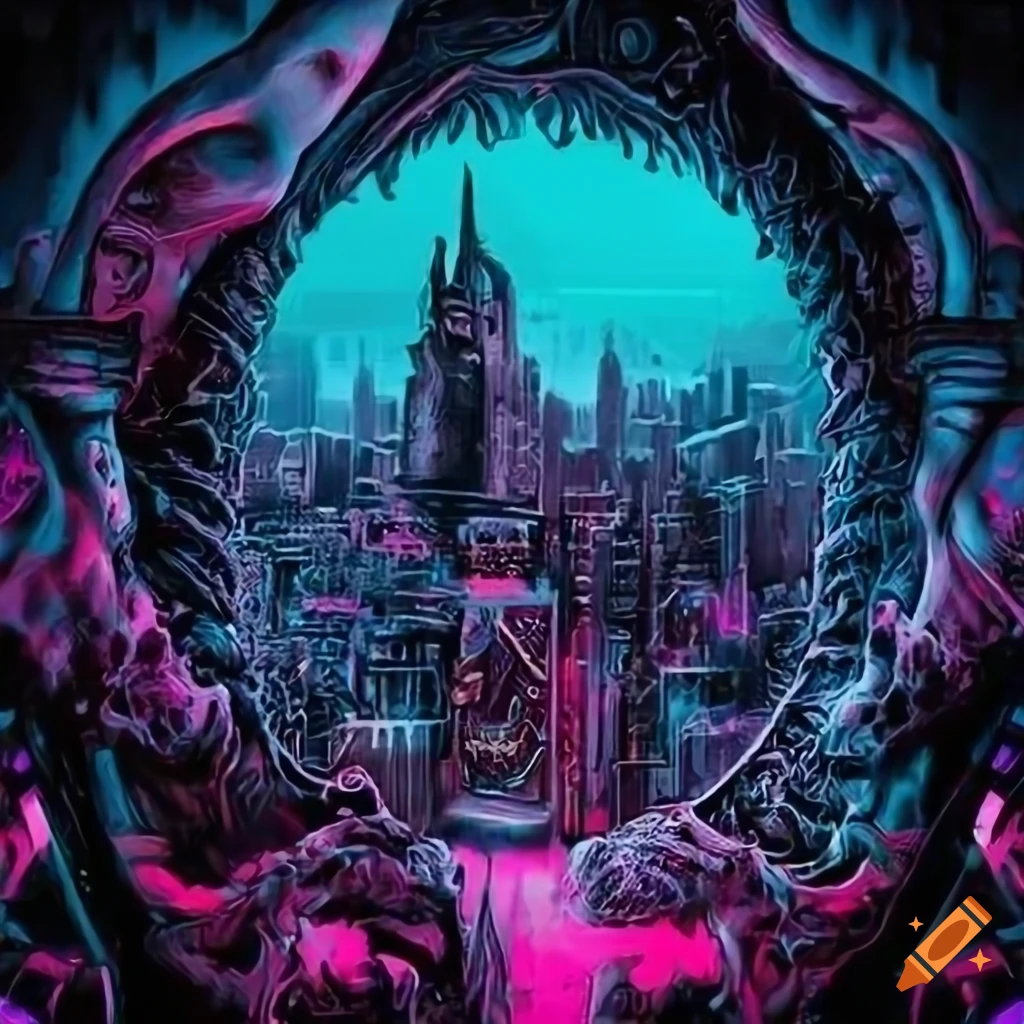 Intricate cyberpunk-themed alternative metal album cover