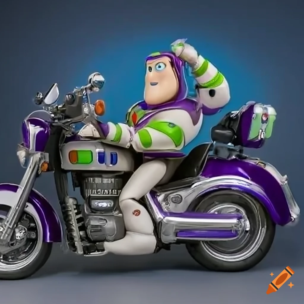Buzz Lightyear on a police motorcycle