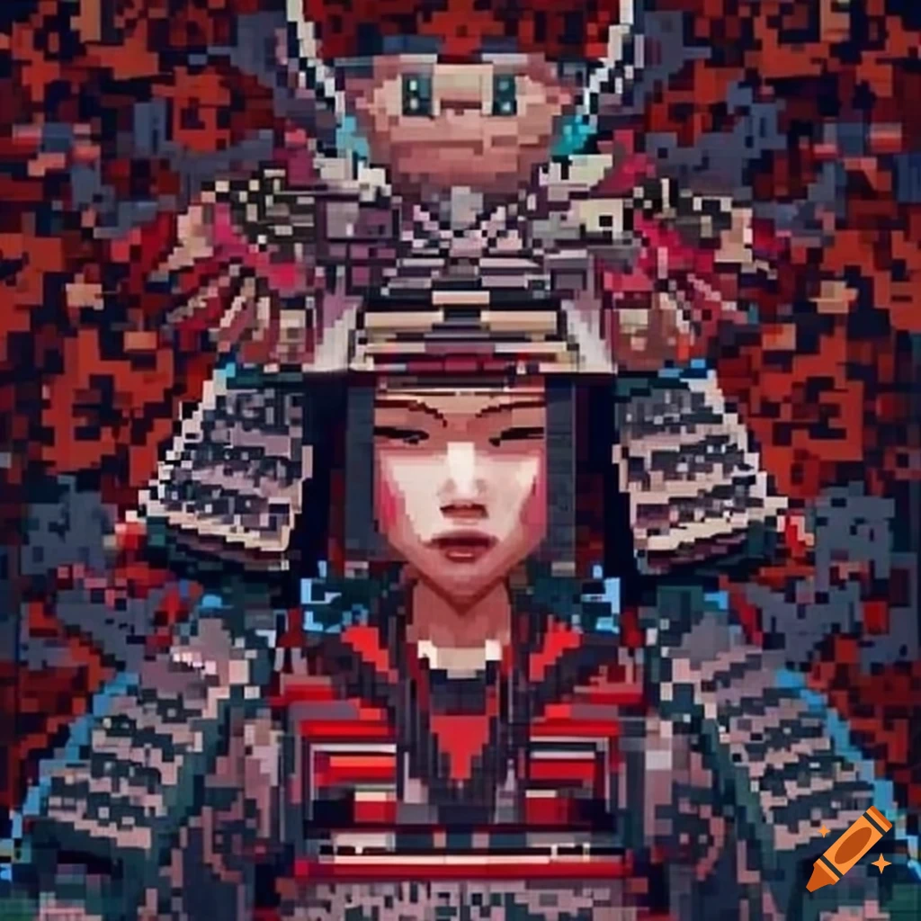 Powerful and elegant pixel art of a samurai woman with intricate ...