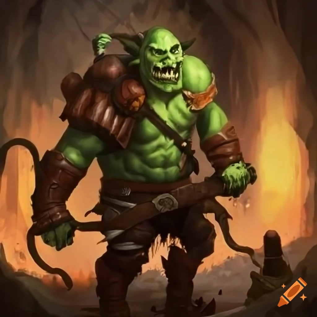 Orc alchemist holding bombs in a fantasy setting