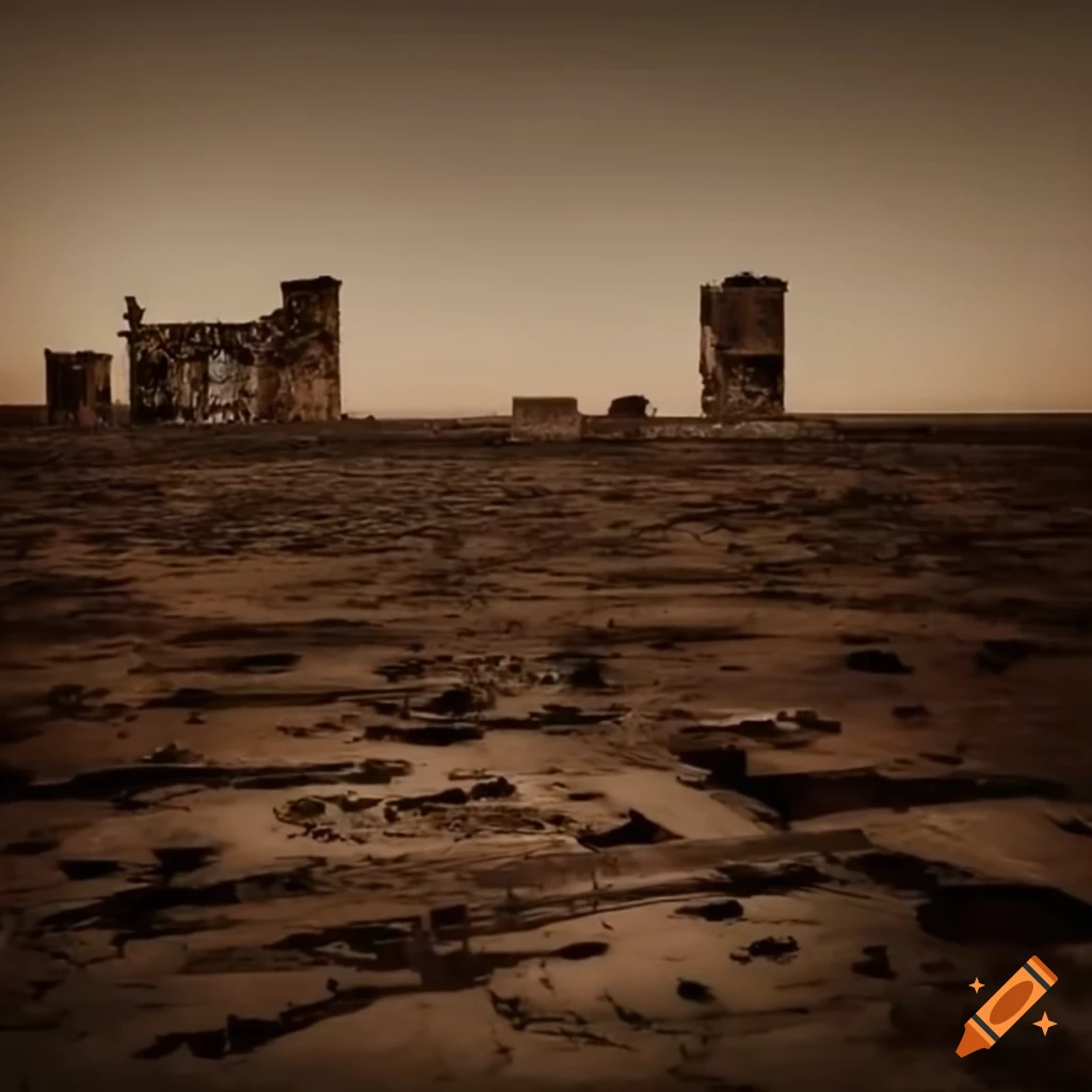 Ruins of abandoned buildings in a barren Texas wasteland