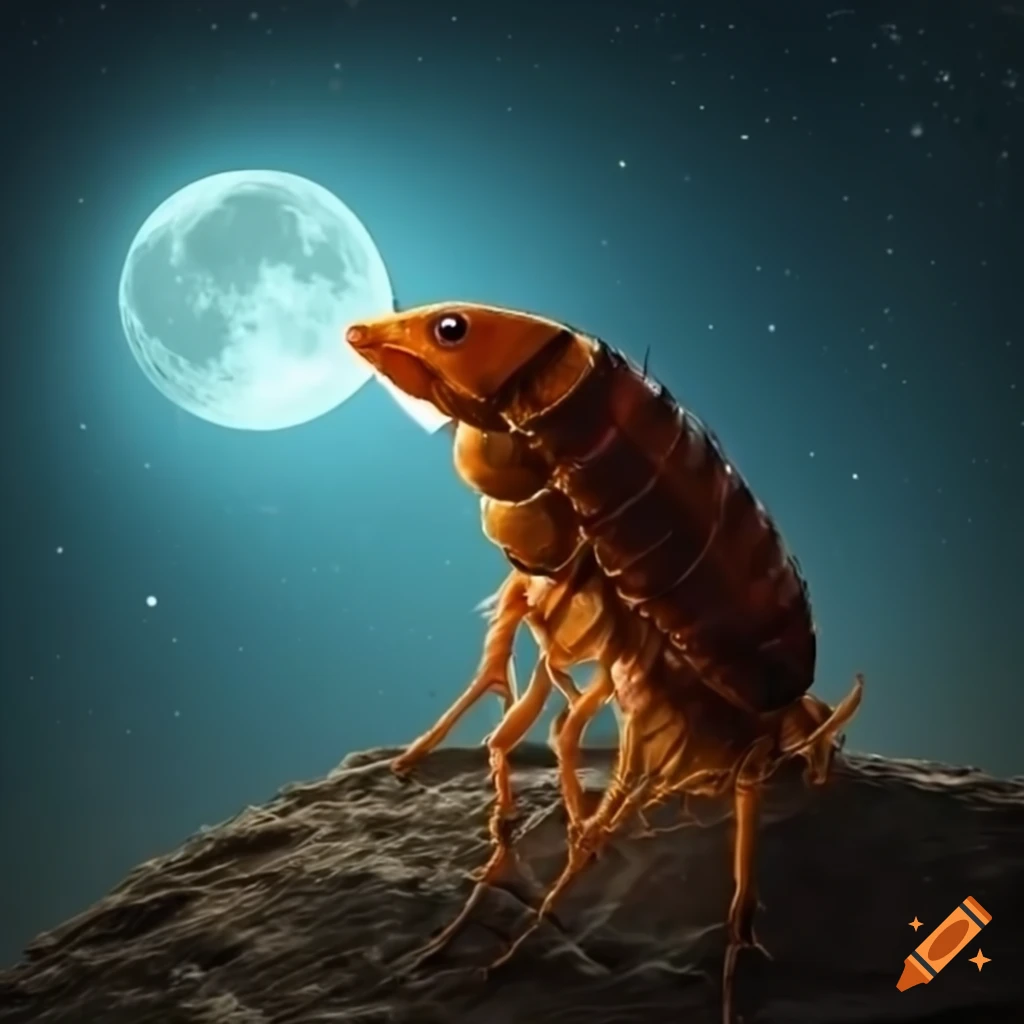 Detailed large flea howling at the moon