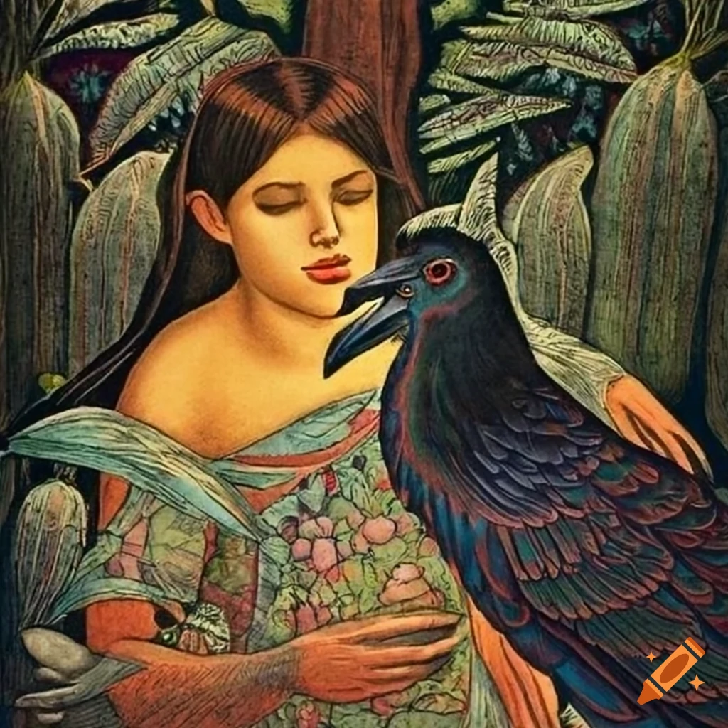 Illustration of a mystical Curandera Raven and elegant Mother Goose