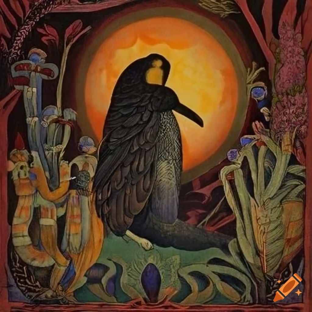 Illustration of a mystical Curandera Raven and Mother Goose in unique attire