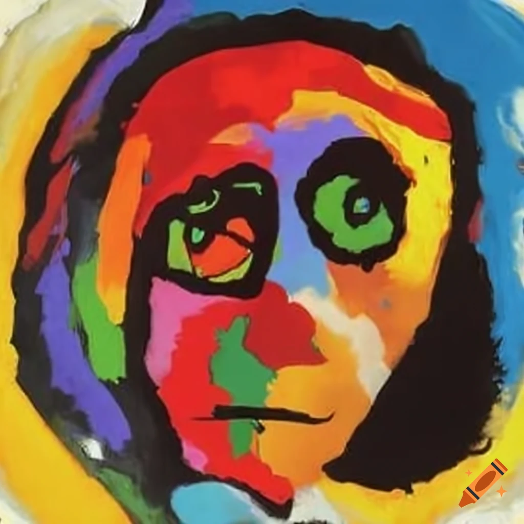 Colorful painting of a begging hand by Kandinsky and Karel Appel