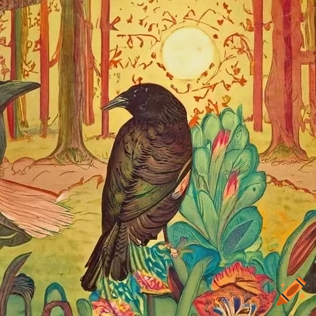 Illustration of a mystical Curandera Raven and elegant Mother Goose