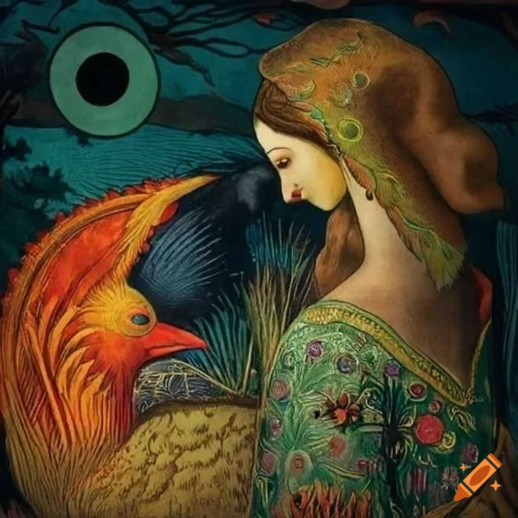 Illustration of a mystical Curandera Raven and elegant Mother Goose