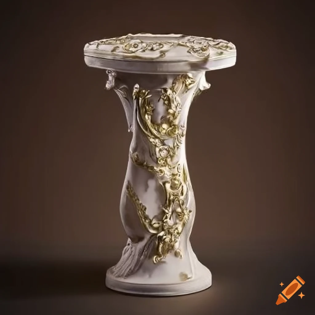 Graceful marble pedestal adorned with intricate leaf details