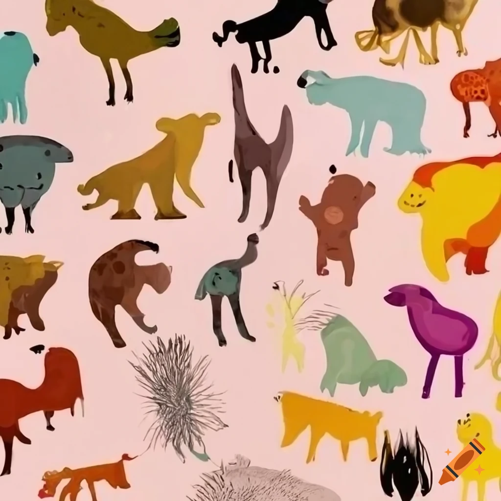 Abstract artwork of diverse natural animal forms suitable for children