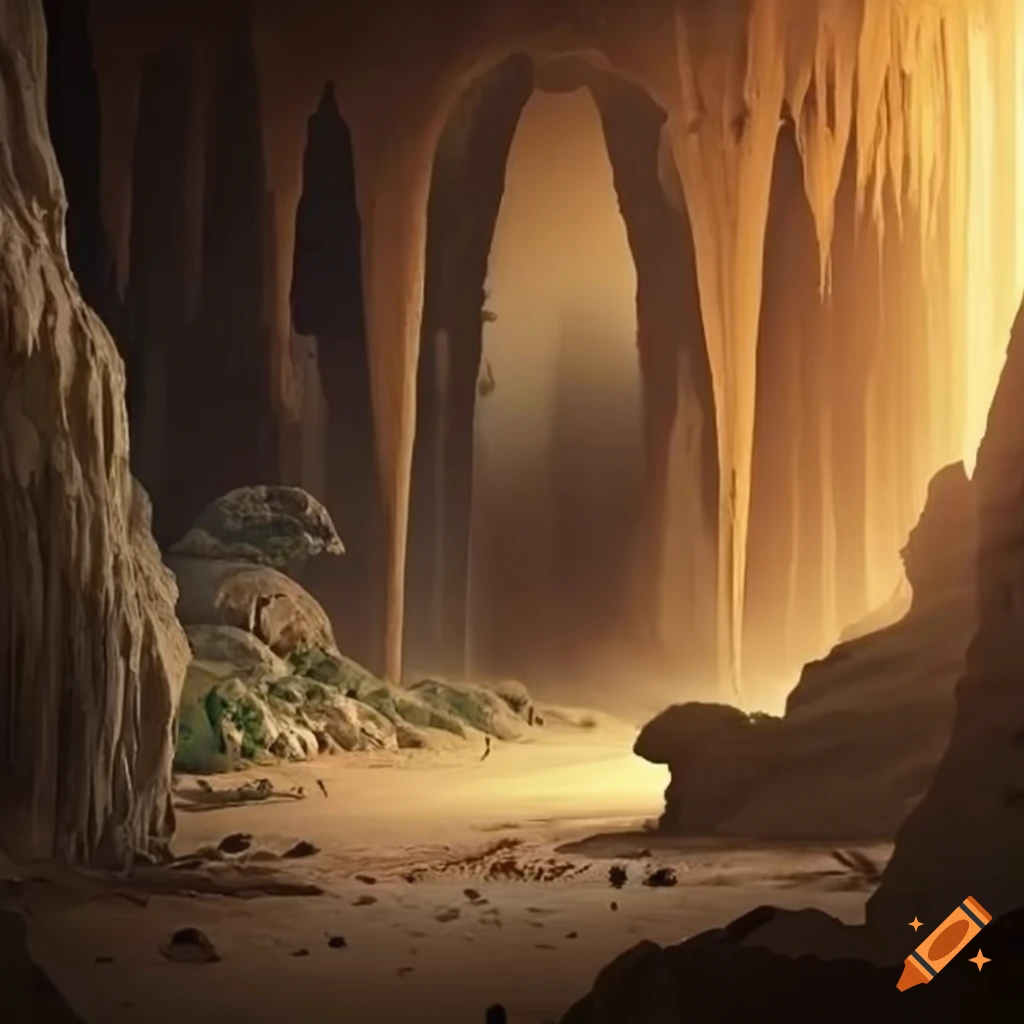 Large cavern with a steel gate in the wall