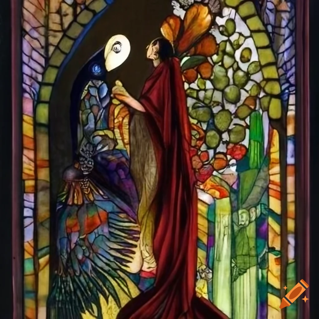 Illustration of a mystical Curandera Raven and an elegant Mother Goose by Walter Crane and Diego Rivera
