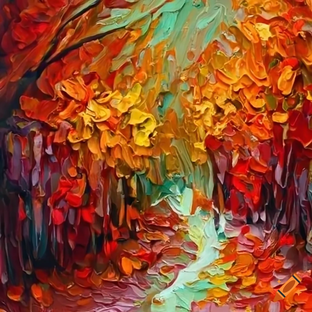Autumn scene in impasto style painting