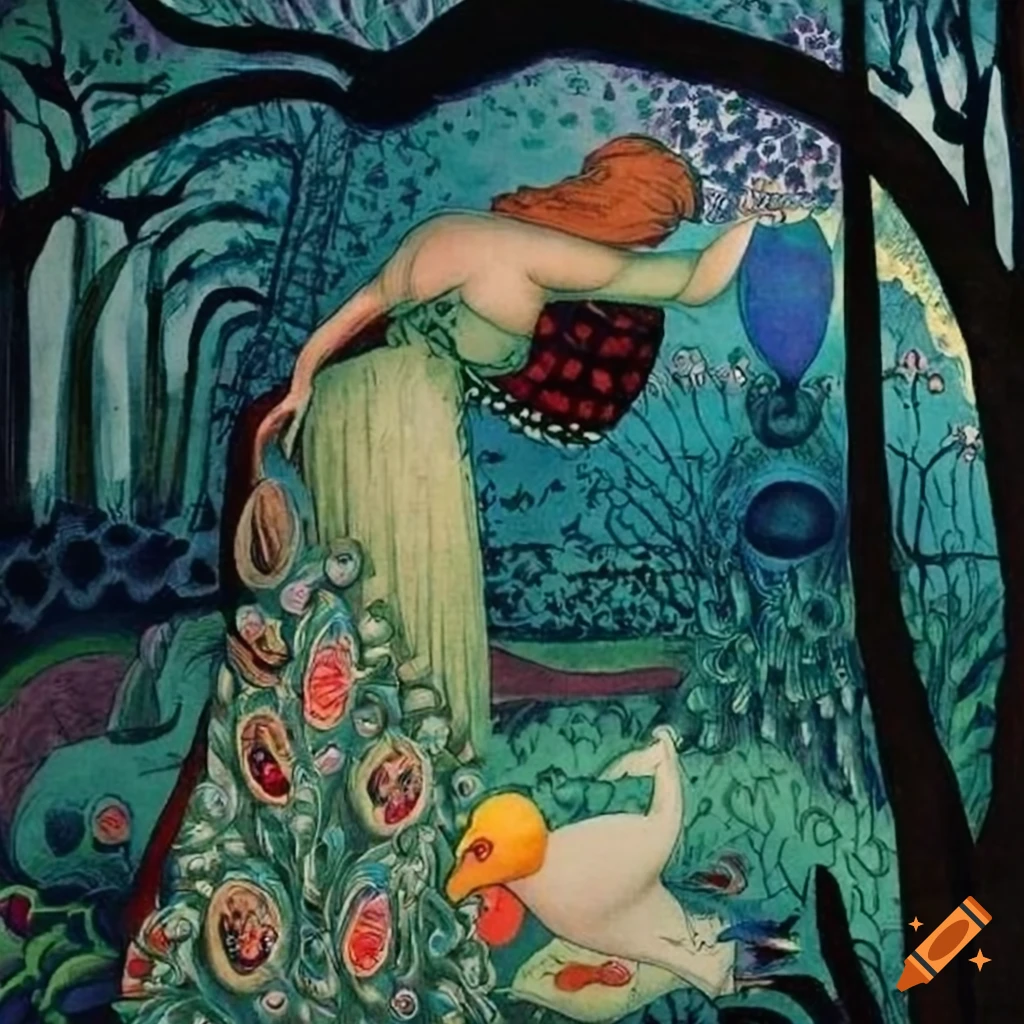 Illustration of a mystical Curandera Raven and Mother Goose in unique attire