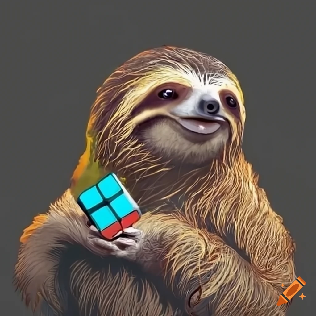 Sloth holding a Rubik's cube