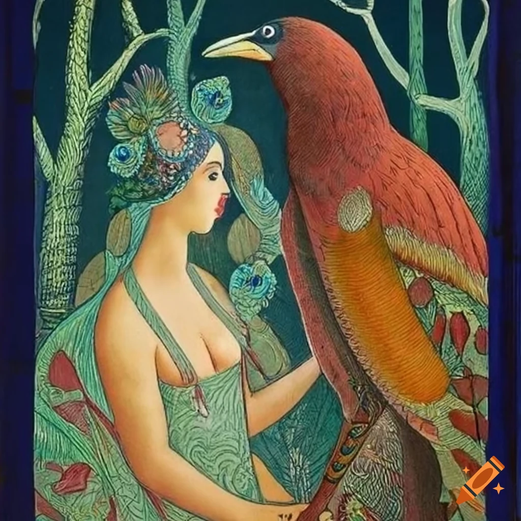 Illustration of a mystical Curandera Raven and Mother Goose in unique attire