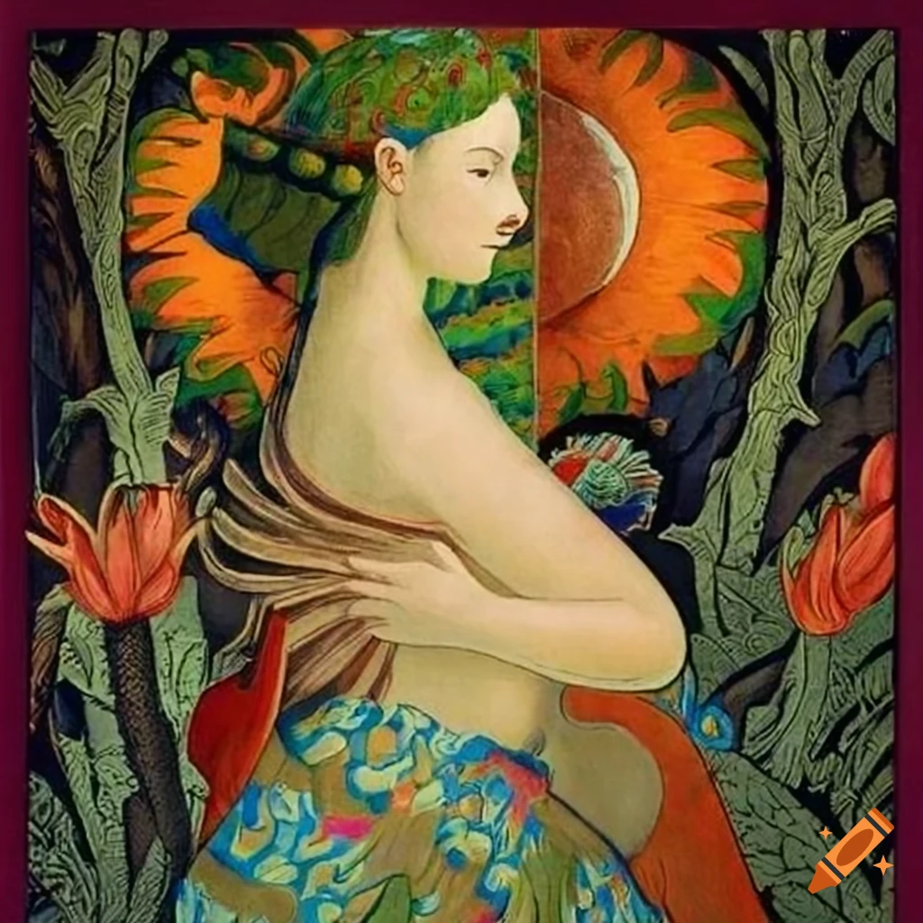 Illustration of Curandera Raven and Mother Goose in dark hooded cape and elegant peacock attire