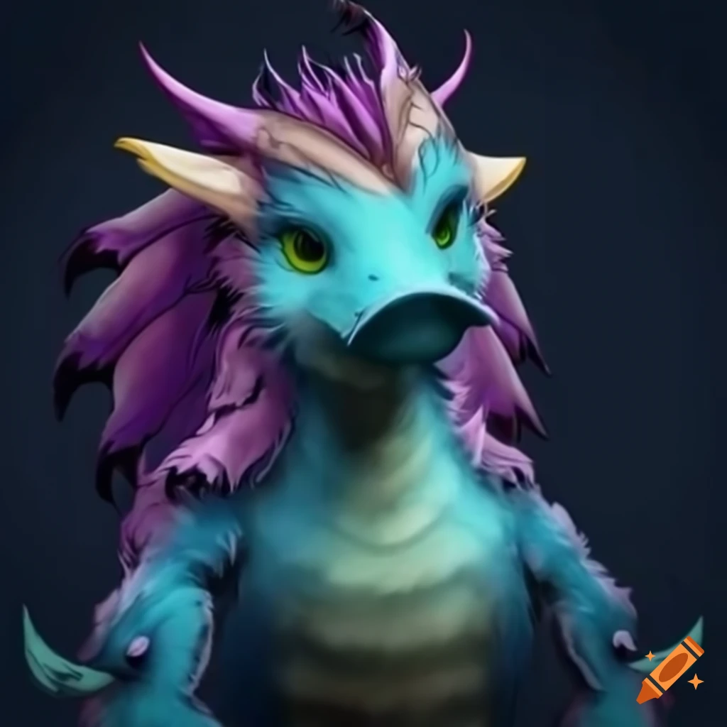 Furry dragon with a duck head and neck