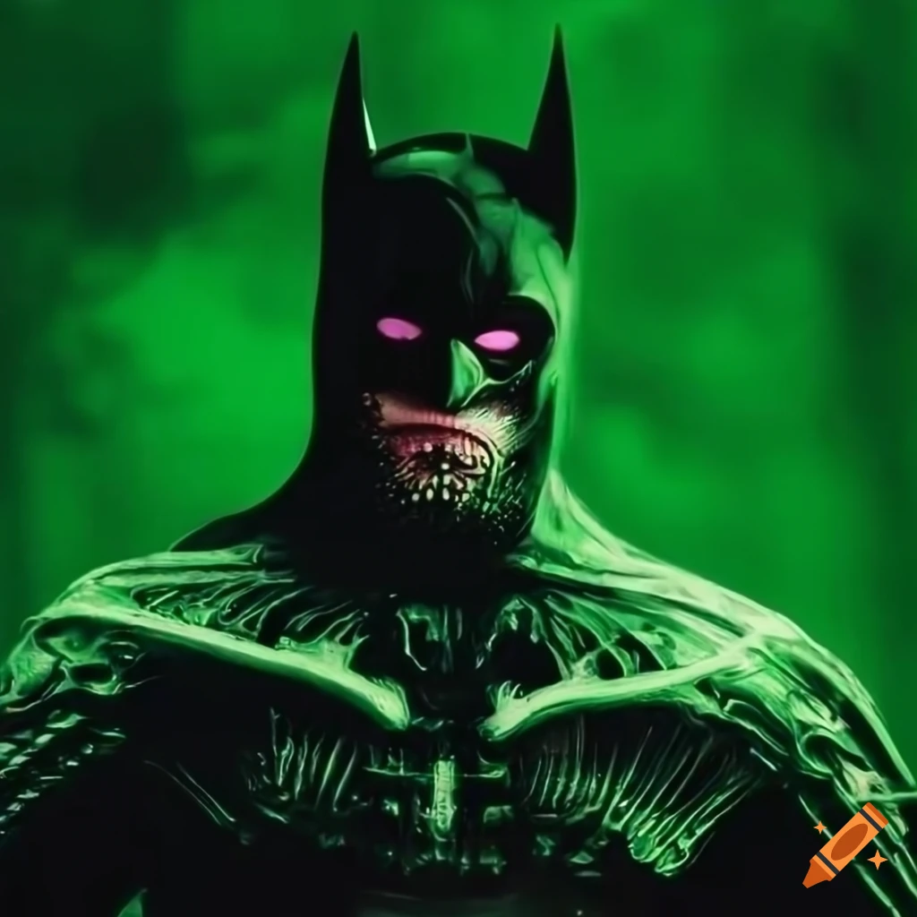 Batman suit with neon biomechanical alien architecture design on Craiyon