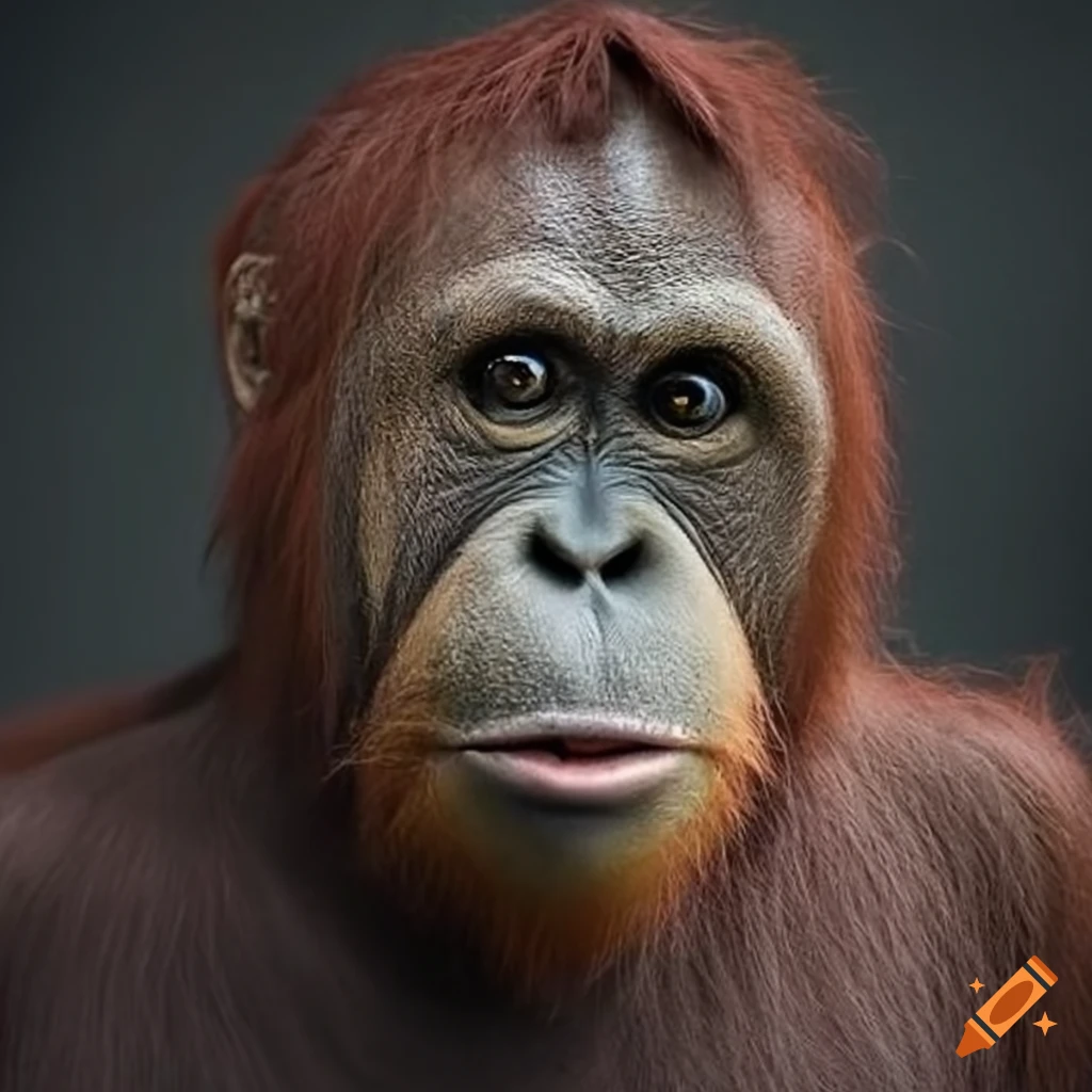 Eyeless orangutan with an eerie vibe