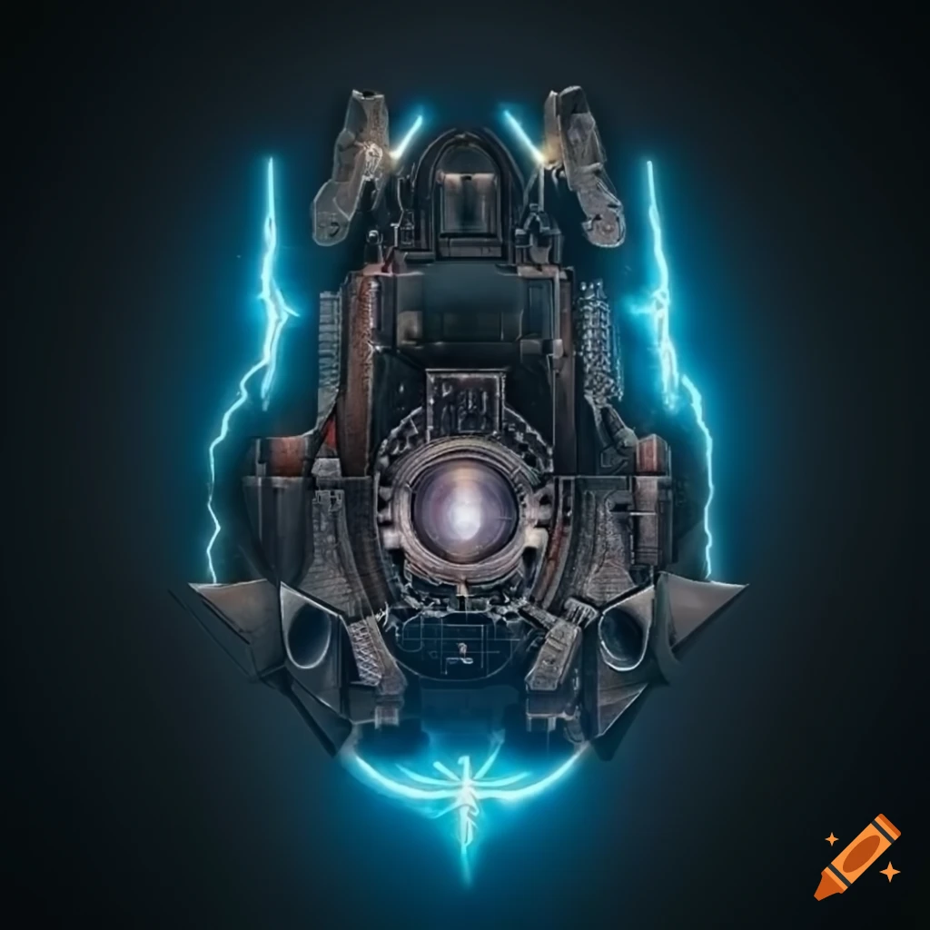 Sci-fi mercenary ship logo with lightning design