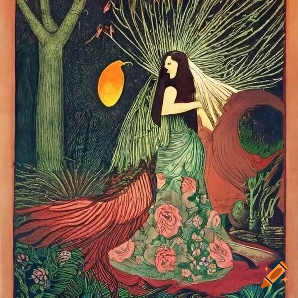 Illustration of a mystical Curandera Raven and Mother Goose in unique attire