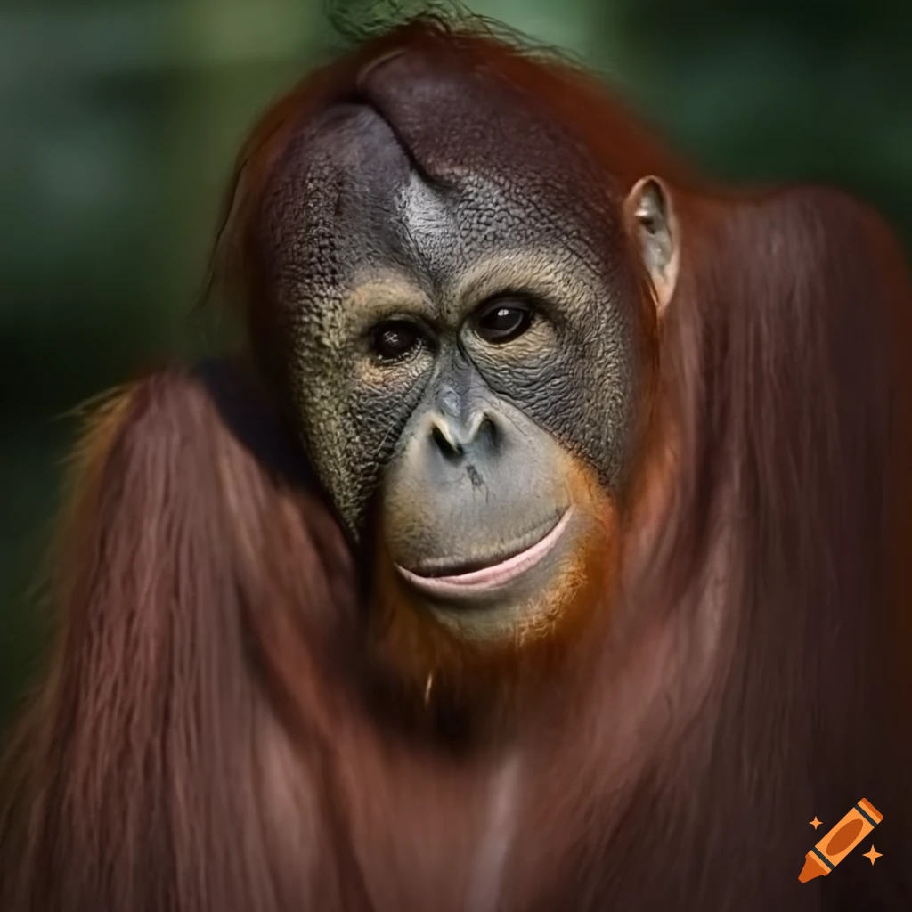 Eyeless orangutan with an eerie vibe