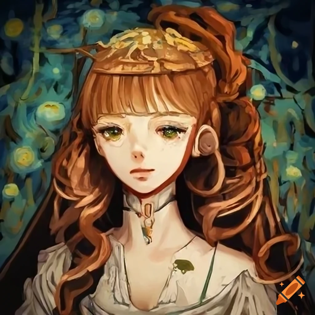 Anime girl in Van Gogh style artwork